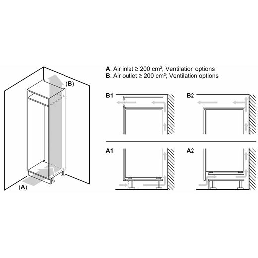 Bosch Series 4 Integrated Frost Free Upright Freezer with Sliding Door Fixing Kit - Dimensions